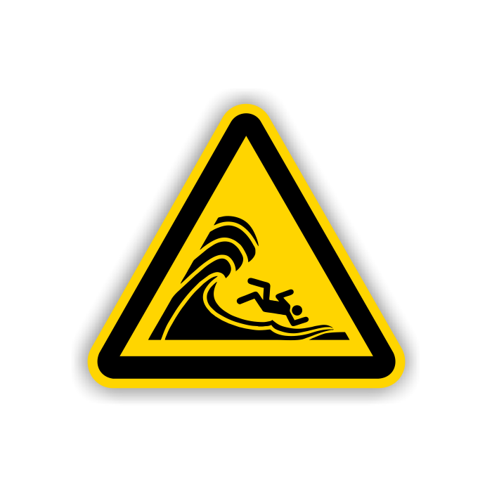 Warnschild, Warnung vor hoher Brandung, DIN 4844-2, ISO 7010, Aluminium, SL = 400 mm