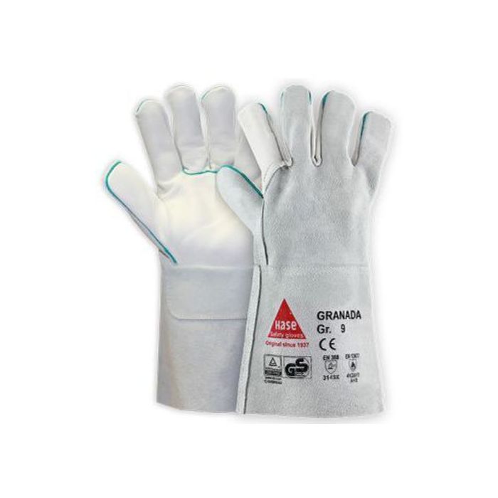 Hase Schweißerhandschuhe Granada, Qualitäts-Rindnarben-/Spaltleder, 6 Paar