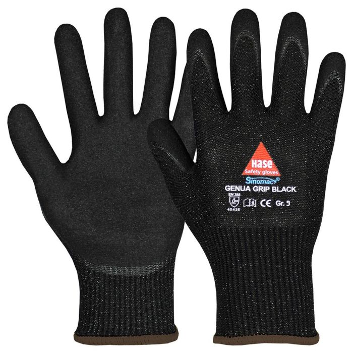 Hase Schnittschutzhandschuhe Genua Grip Black, Schnittschutzlevel 5, ölbeständig, 10 Paar
