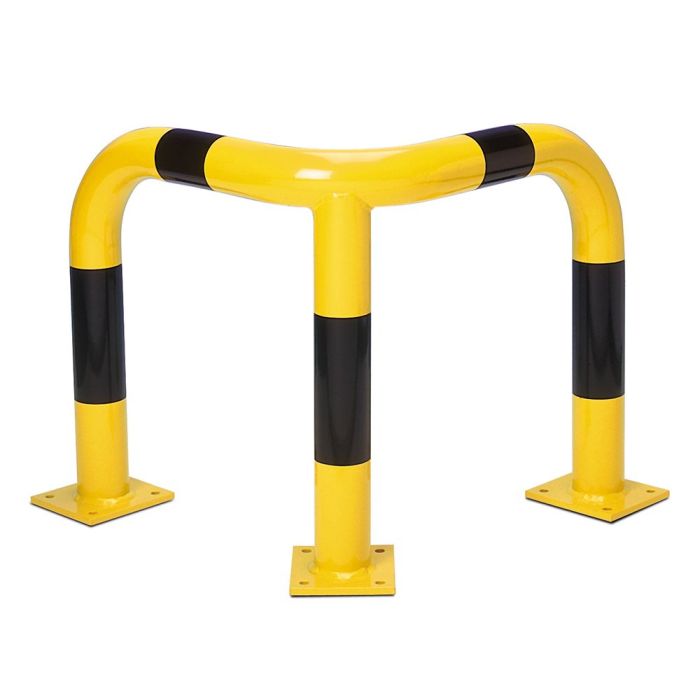 Rammschutz-Eckbügel, Stahl gelb/schwarz, Ø 76 mm