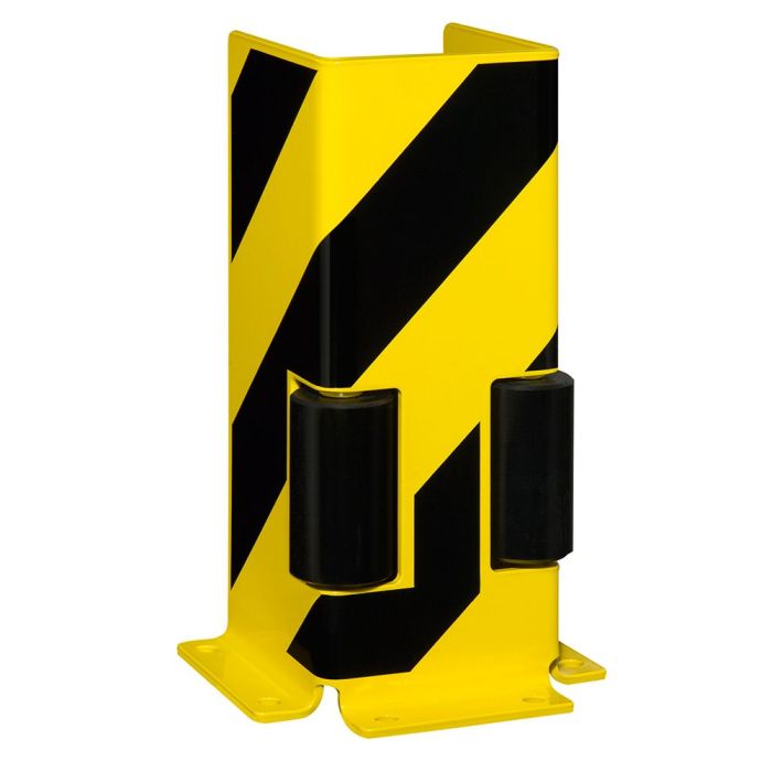 Anfahrschutz U-Profil mit Leitrolle, zum Aufdübeln, Stahl, gelb/schwarz, 160x400x6 mm