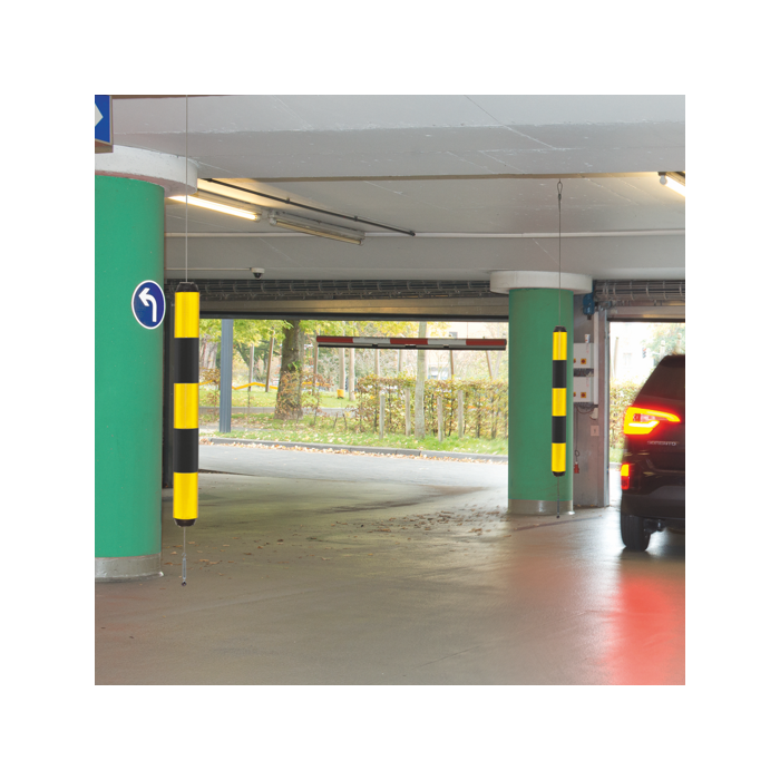 LeitPin-Boje, Leitzylinder, PE, Ø 100 mm, Höhe 950mm, Stahlseil, reflektierend, gelb/schwarz