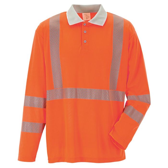 Planam Norit Warnschutz Poloshirt langarm, 5895, orange/grau, Größe XS bis 4XL