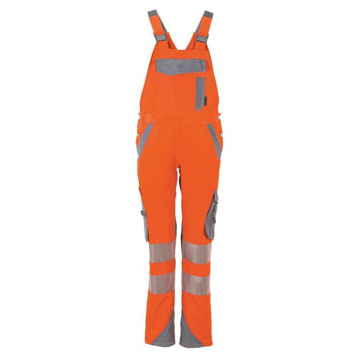 Planam Norit Warnschutz Damen Latzhose, Arbeitshose, 5935, gelb/grau, Größe 36 bis 54
