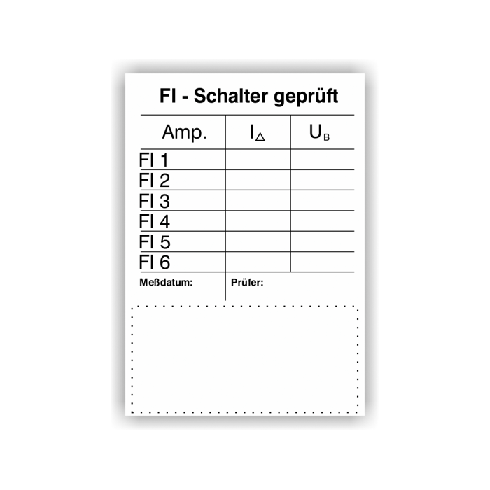 Prüfnachweis-Aufkleber für FI Schalter ohne Aufdruck, 70 x 100 mm, 10/Pack