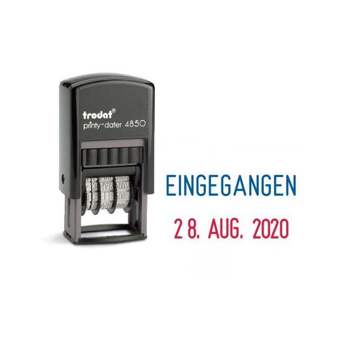 Trodat Printy Dater 4850L, Datumstempel mit Text EINGEGANGEN, Abdruck 25 x 14 mm, blau/rot