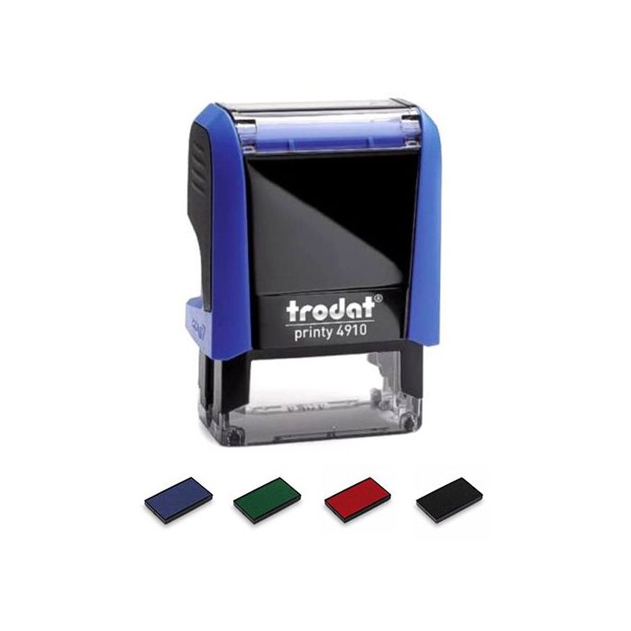 Stempel Trodat Printy 4910, Abdruckfläche 26 x 9 mm, 3 Zeilen, Gehäuse blau