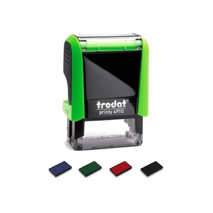 Stempel Trodat Printy 4910, Abdruckfläche 26 x 9 mm, 3 Zeilen, Gehäuse grün