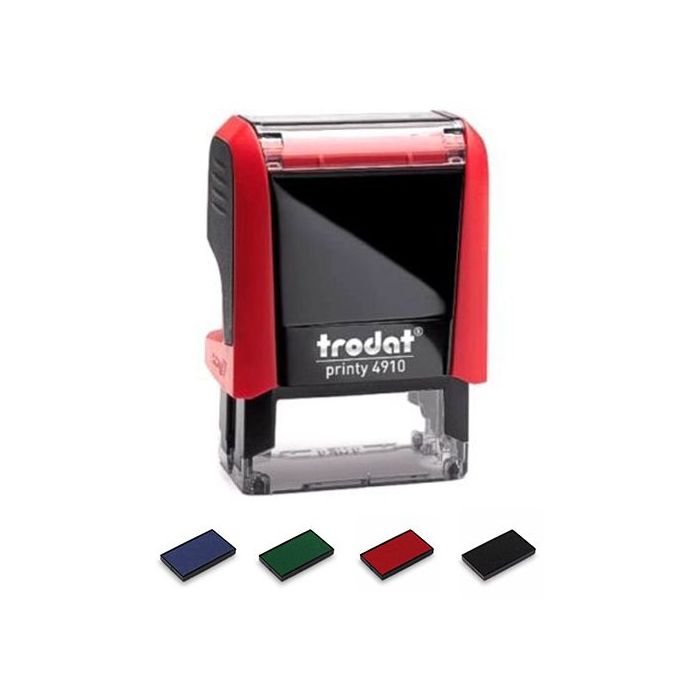 Stempel Trodat Printy 4910, Abdruckfläche 26 x 9 mm, 3 Zeilen, Gehäuse rot