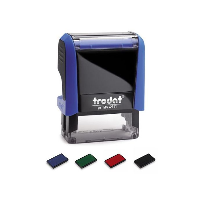 Stempel Trodat Printy 4911, Abdruckfläche 37 x 14 mm, 4 Zeilen, Gehäuse blau