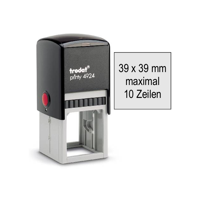Trodat Printy 4924, Stempel mit Wunschabdruck 40 x 40 mm, Stempelfarbe schwarz, Gehäuse schwarz