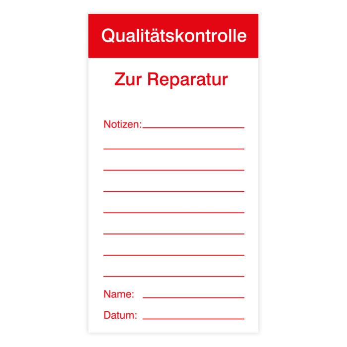 Qualitätsaufkleber, Qualitätskontrolle Reparatur, 80 x 150 mm, Papier, rot