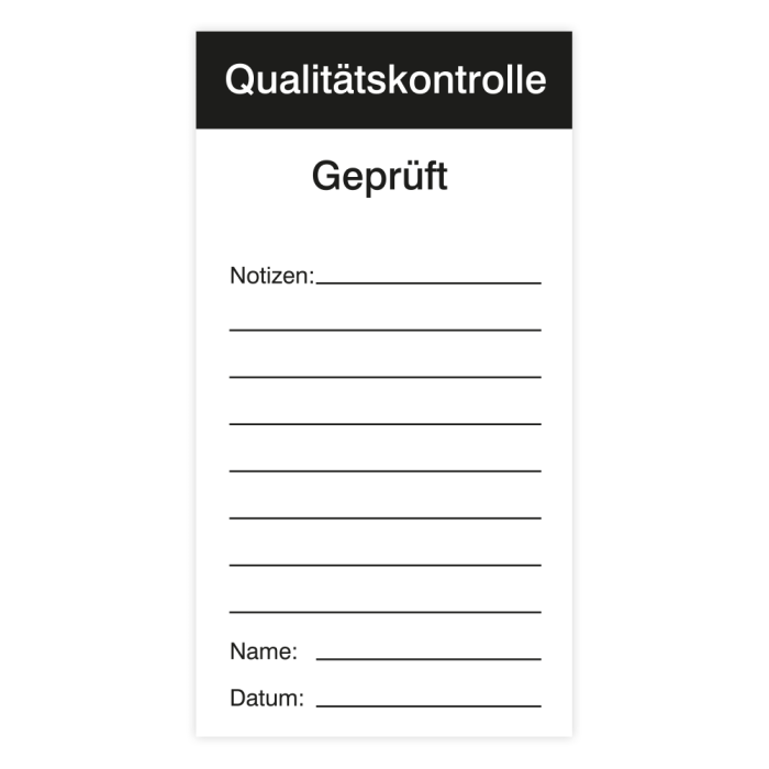 Qualitätsaufkleber, Qualitätskontrolle Geprüft, 80 x 150 mm, Papier, schwarz