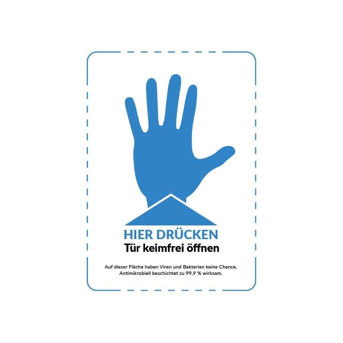 Antimikrobielle Folie für Türen, HIER DRÜCKEN, Berührungsfläche, Format A4, Farbe: transparent