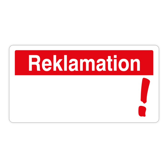 Haftetiketten, Reklamation, Papier, rot/weiß 48,5 x 25 mm, 800 Etiketten auf 20 Blatt