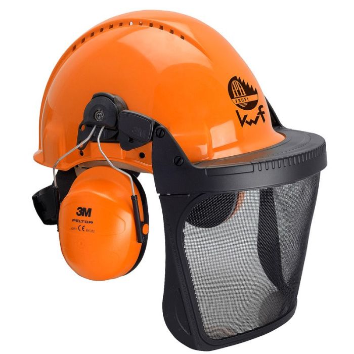 Forstschutzhelm mit Drahtgittervisier und Gehörschutz SNR-Wert: 28 dB(A), G3000M