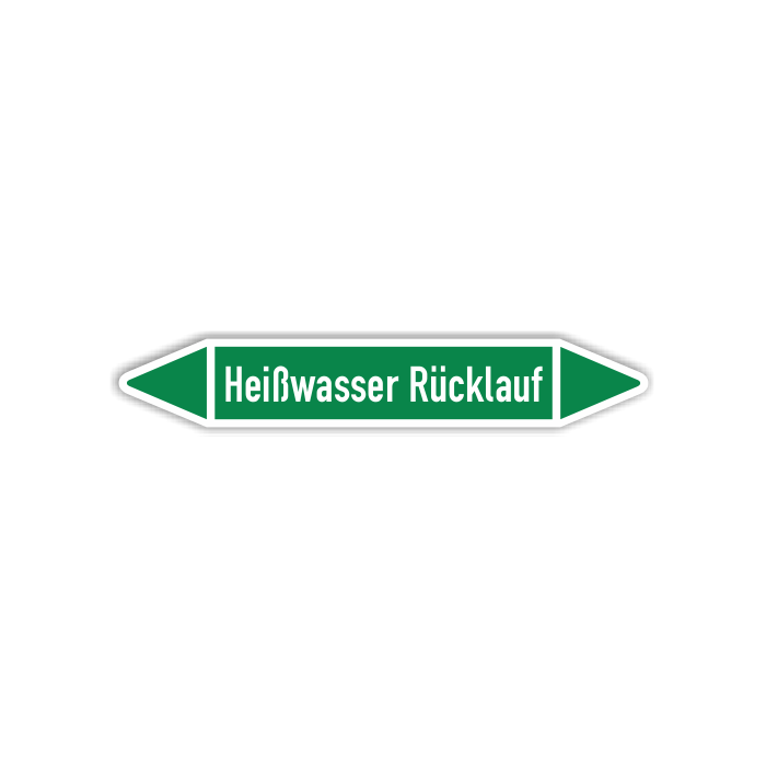 Rohrleitungskennzeichen Heißwasser Rücklauf nach DIN 2403, in verschiedenen Ausführungen