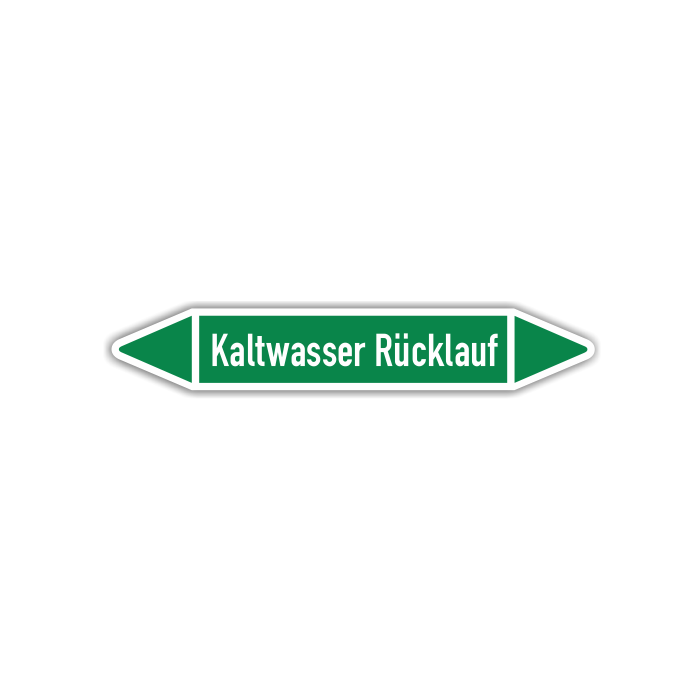Rohrleitungskennzeichen Kaltwasser Rücklauf nach DIN 2403, in verschiedenen Ausführungen