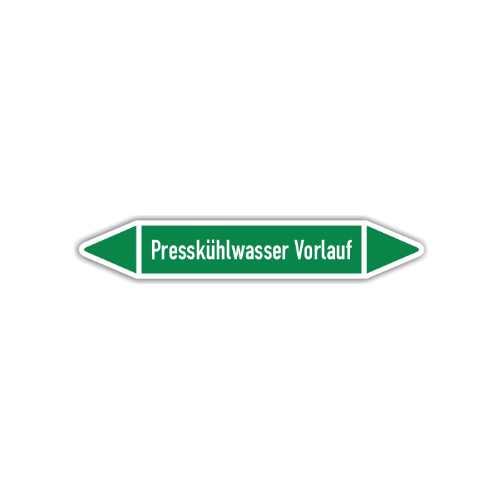 Rohrleitungskennzeichen Presskühlwasser Vorlauf nach DIN 2403, in verschiedenen Ausführungen