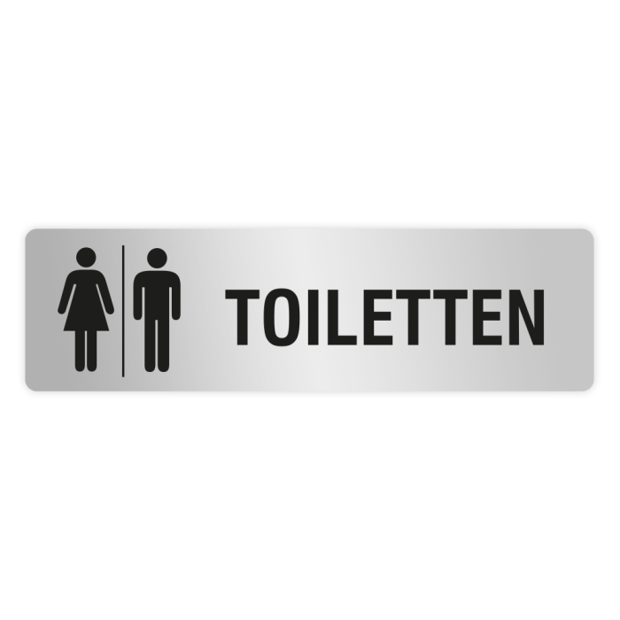 ELOXSIGN Türschild mit Piktogramm, TOILETTEN, Aluminium, silber eloxiert, 140 x 40 mm
