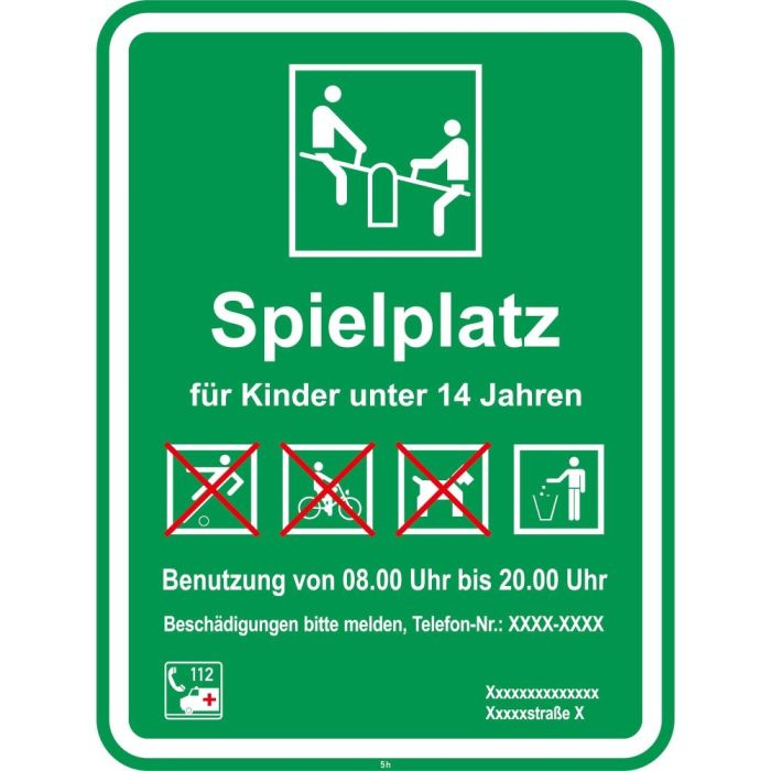 Kinder-/Spielplatzschilder, Spielplatz für Kinder unter 14 Jahren, Aluminium 2 mm, 450 x 600 mm