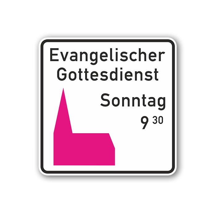 Friedhof- und Kirchenschild, Evangelischer Gottesdienst, Aluminium 2 mm, 750 x 750 mm