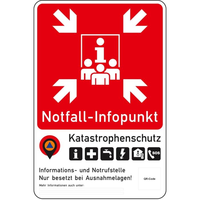 Katastrophenschutzschild, Notfall-Infopunkt mit Wunschaufdruck, rot