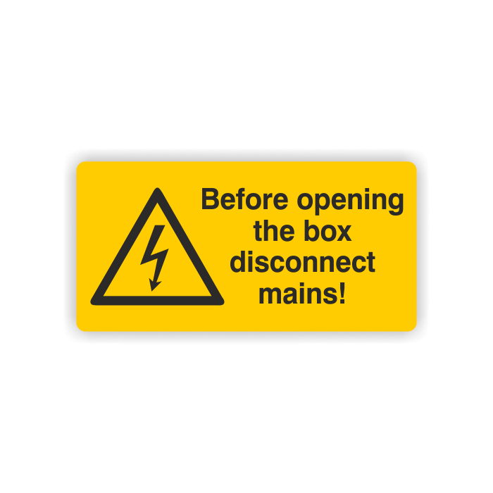 Warnaufkleber, Before opening disconnect mains, Folie,