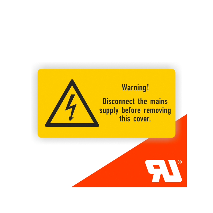Warnzeichen, Warning! Disconnect the mains…, UL-zertifiziert, n. DIN EN ISO 7010, Folie,52x26mm