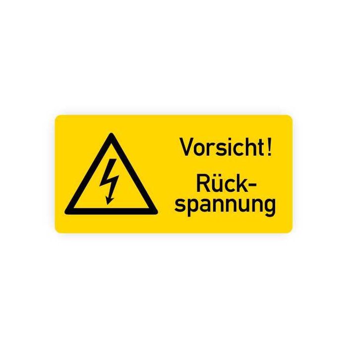 Warnaufkleber, Vorsicht! Rückspannung, Folie,