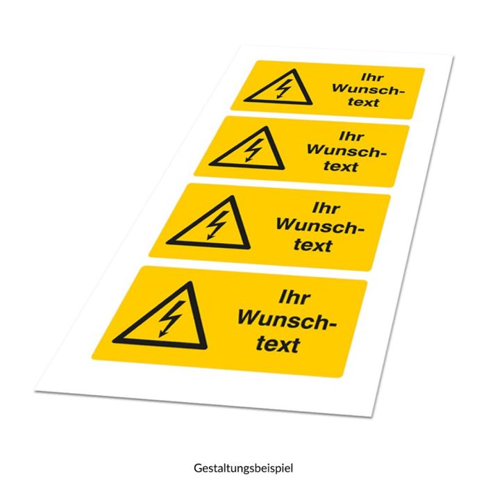 Gelbe Warnaufkleber mit Wunschaufdruck - indiv. Etiketten aus Folie, diverse Formate auf Bogen