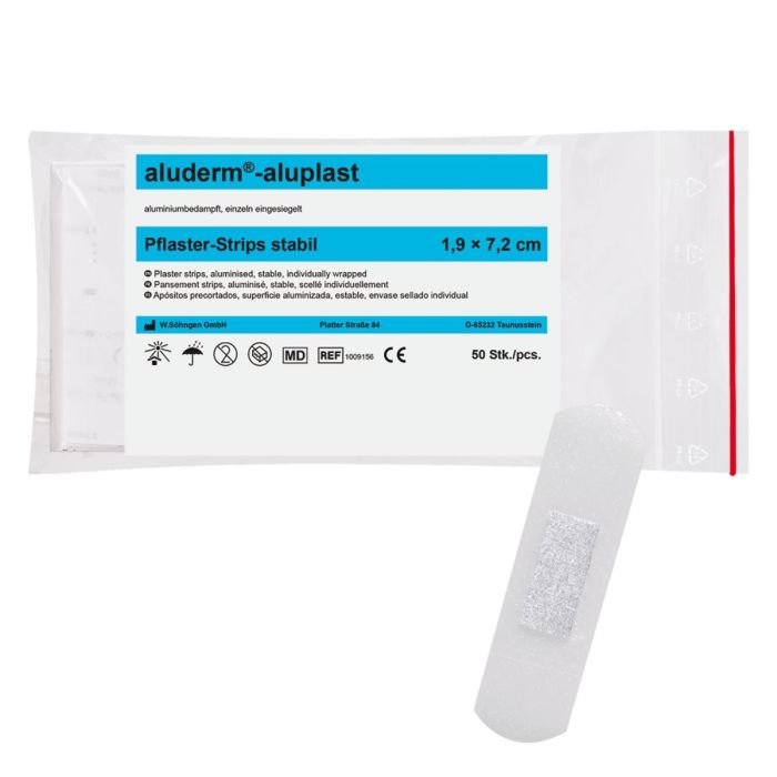 aluderm®-aluplast Pflaster-Strips, 50 Stück á 1,9 x 7,2 cm