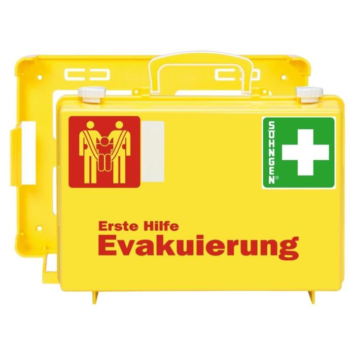 Evakuierungskoffer mit aluderm® Rettungssitz Kombi in leuchtgelb und signalrot