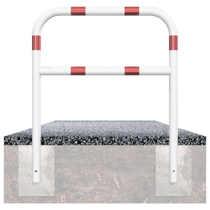 Abweisebügel, Stahlrohr Ø 60 mm, mit Querholm, 700x1200mm, weiß/rot, zum Einbetonieren