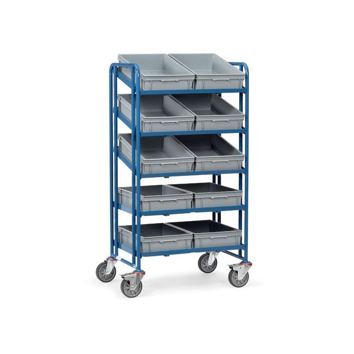 fetra Eurokastenwagen mit 5 Böden und Kästen, Typ 1372, 820x610mm, Tragkraft 300 kg, blau