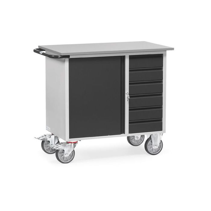fetra Werkstattwagen mit Schrank und 6 Schubladen  2450/7016,Grey Edition, Tragkraft 400kg, 985x590mm