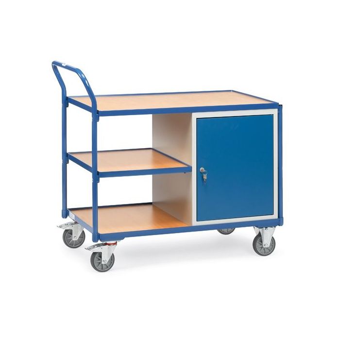 fetra Werkstattwagen mit Schrank, Typ 2632, 3 Ladeflächen, 1000x600mm, Tragkraft 300 kg, blau