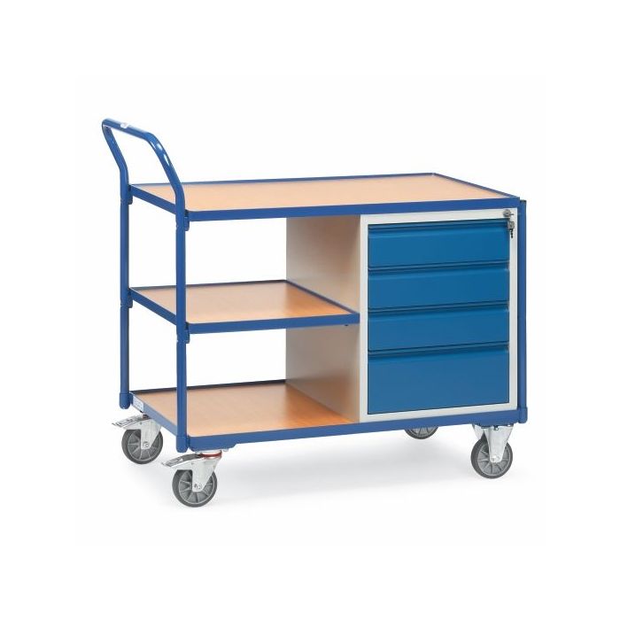 fetra Werkstattwagen Typ 2634 mit 3 Ladeflächen u. 4 Schubladen, Tragkraft 300 kg, 1000x600 mm, blau