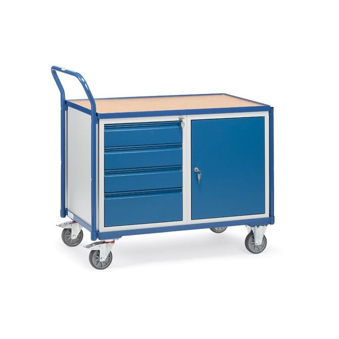 fetra Werkstattwagen mit 1 Schrank, Typ 2635, 4 Schubladen, 1000x600mm, Tragkraft 300 kg, blau