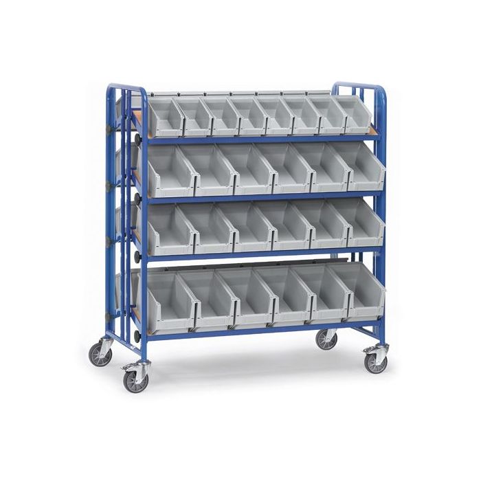fetra Montagewagen mit 8 neigbaren Böden, Typ 2892 zweiseitig, 1280x2x315mm, Tragkraft 300 kg, blau