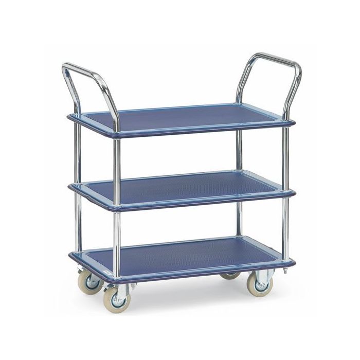 fetra Ganzstahlwagen mit drei Ladeflächen, Typ 3113, Tragkraft 120 kg, 740x480 mm, blau