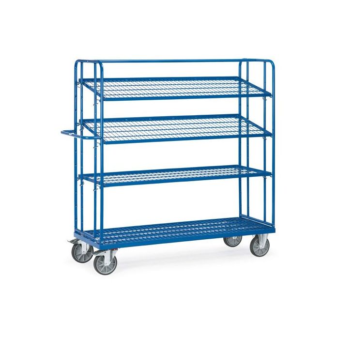fetra Etagenwagen mit 4 Drahtgitterböden, Tragkraft 500 kg, blau