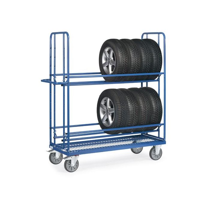 fetra Reifenwagen mit 2 Ladeflächen, Typ 4596, 1420x610mm, Tragkraft 400 kg, blau