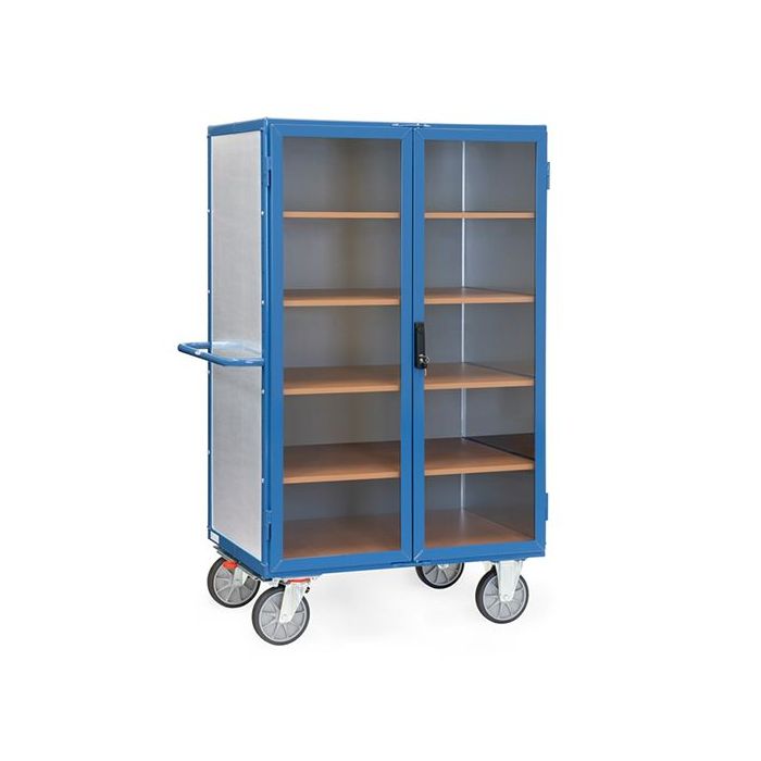 fetra Kastenwagen, transparente Türen, verzinktes Stahlblech, 5 Böden, Tragkraft 750 kg