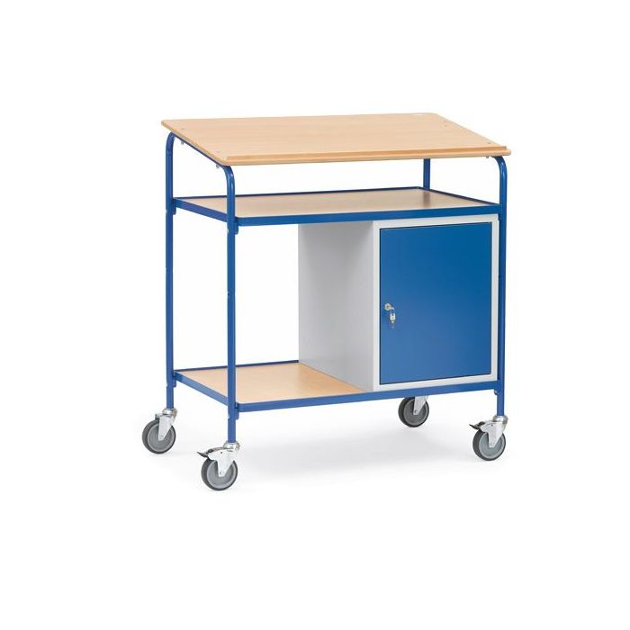 fetra Rollpult mit 2 Böden, Stahlschrank, Typ 5838, 1000x600mm, Tragkraft 100 kg, blau