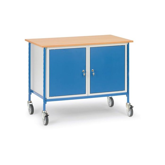 fetra Rolltisch mit 1 Boden, Typ 5868, mit 2 Stahlschränken, 1120x650mm, Tragkraft 150kg, blau