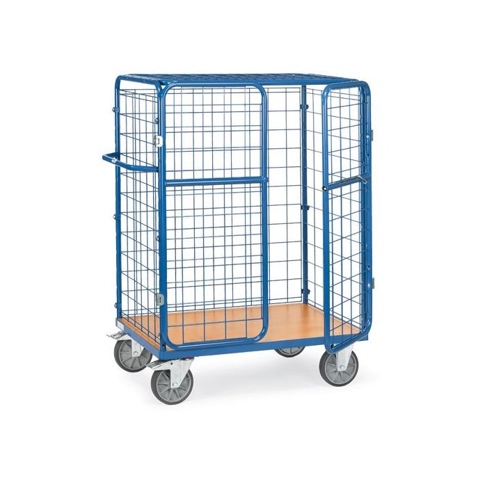 fetra Paketwagen mit 1 Boden und Dach, Doppelflügeltüren, 600 kg, blau, 1552 mm