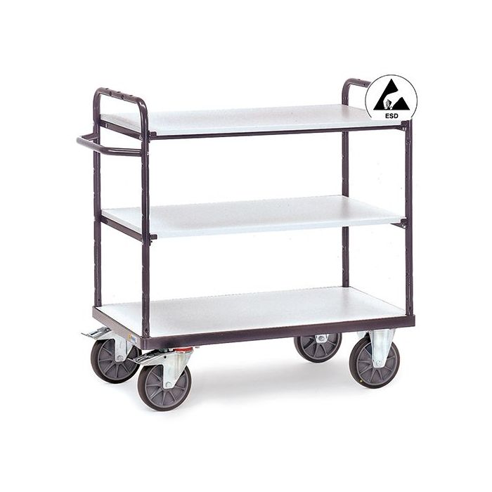fetra ESD-Etagenwagen mit 3 Böden, Typ 9100, 850x500mm, Tragkraft 500 kg, grau
