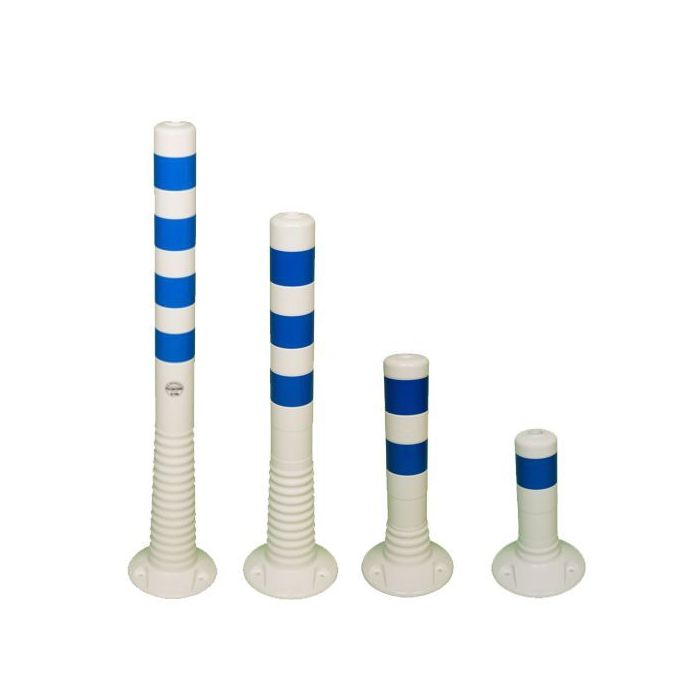Flexipfosten weiß, Streifen blau reflektierend, selbstaufrichtend, TPE, Ø 80 mm