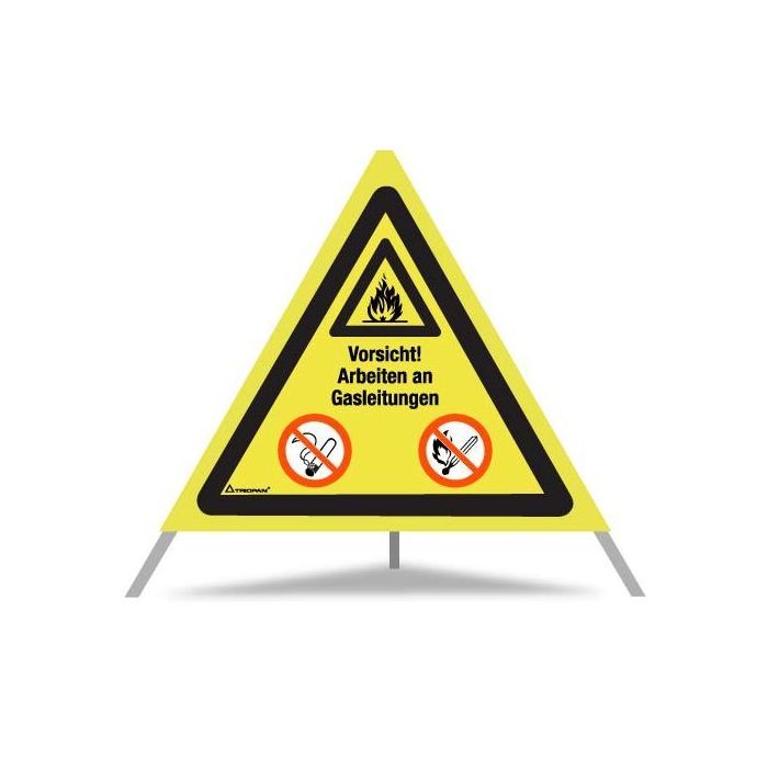 Triopan Faltsignal, Vorsicht! Arbeiten an  Gasleitungen, gelb tagesleuchtend, SL 70 cm